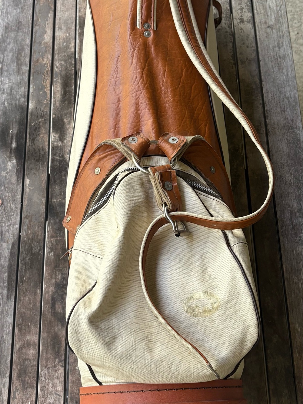 MacGregor Jack Nicklaus Golden Bear Leather Golf Bag Brown/Cream Vintage USA